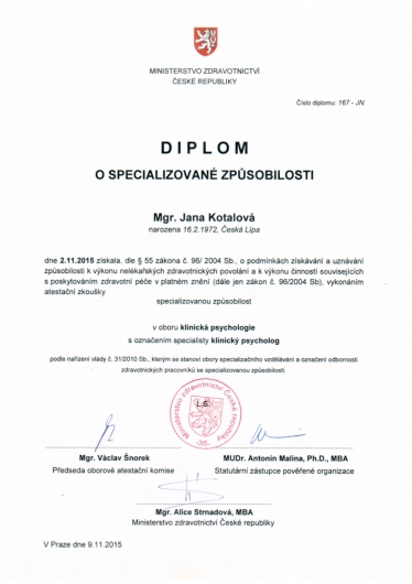 Specializace - Klinický psycholog