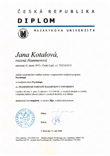 Mgr. - Psychologie diplom