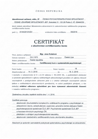 Certifikovaný kurz v systematické psychoterapii